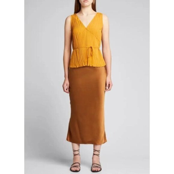 New  Vince Crushed Double V-Neck Tank in Light Tangerine Size S - Picture 1 of 10